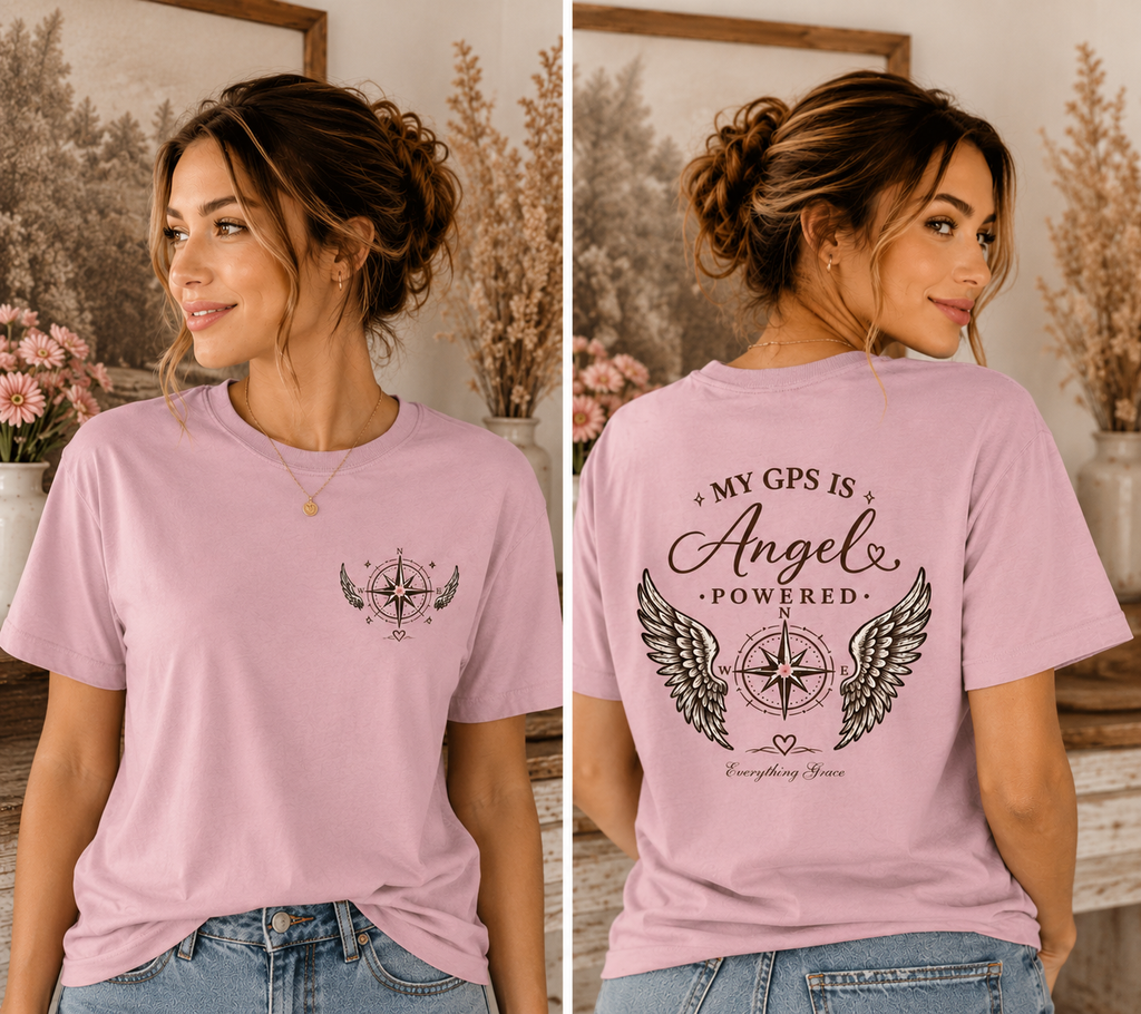 "GPS Powered By Angels" -Brown Vintage Adult Tee