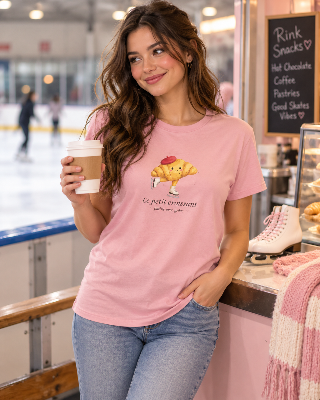Le Petit Croissant Patine Avec Grace | (Skates with Grace ) Adult T-Shirt