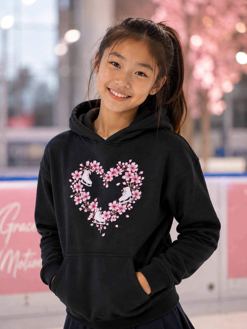 Blossom Heart Skates| Figure Skating Youth Hoodie- Dark Colors