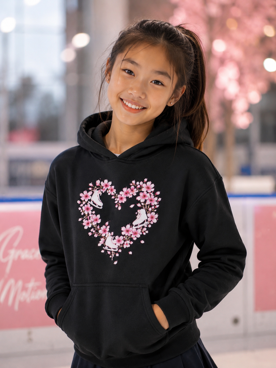 Blossom Heart Skates| Figure Skating Youth Hoodie- Dark Colors