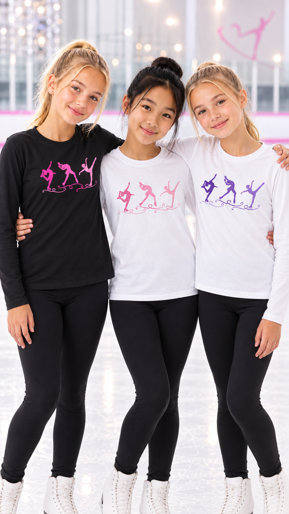 Purple Trio Figure Skating Youth Long Sleeved T Shirt (White)