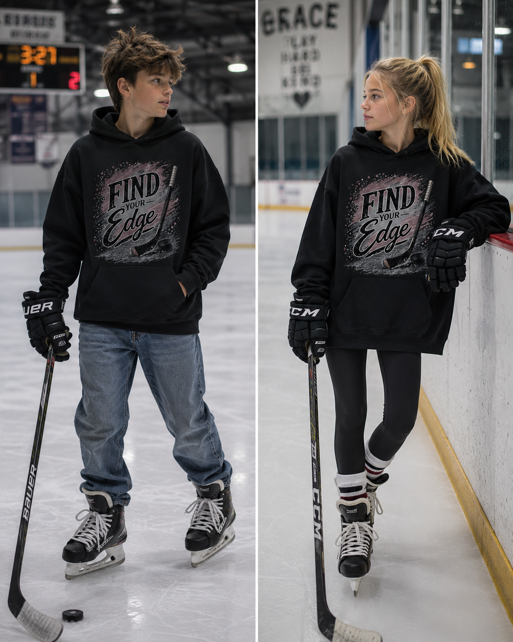 "Find Your Edge" Youth Hockey Unisex Hoodie