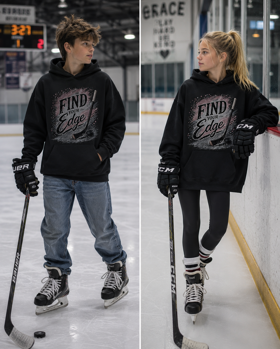 "Find Your Edge" Youth Hockey Unisex Hoodie