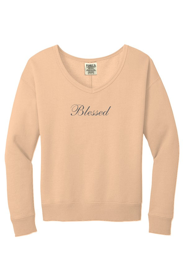 "Blessed" V-Neck Beach Washed Sweatshirt