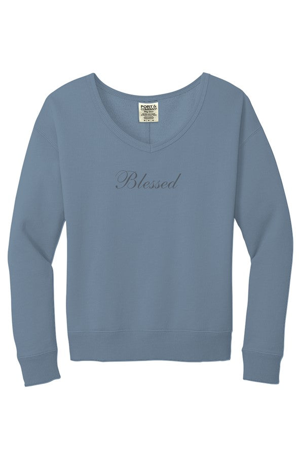 "Blessed" V-Neck Beach Washed Sweatshirt