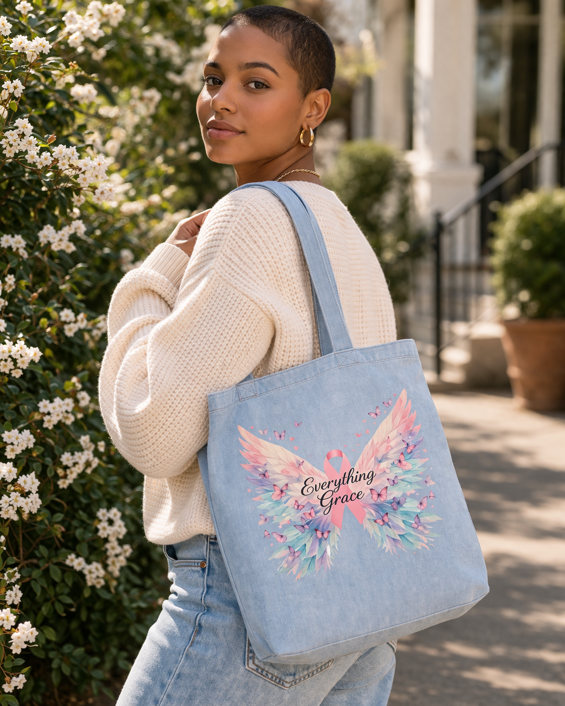 Butterfly Hope Denim Tote