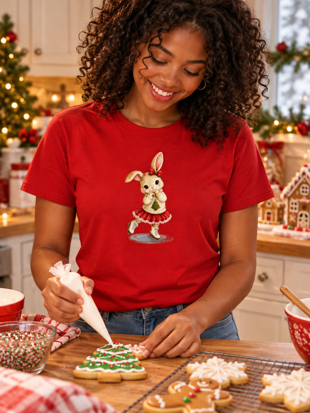 Hunny Bunny Figure Skating |Christmas Tree Adult T-Shirt