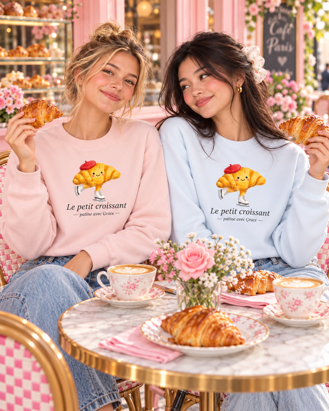 Le Petit Croissant Patine Avec Grace (Skates With Grace ) Adult Sweatshirt