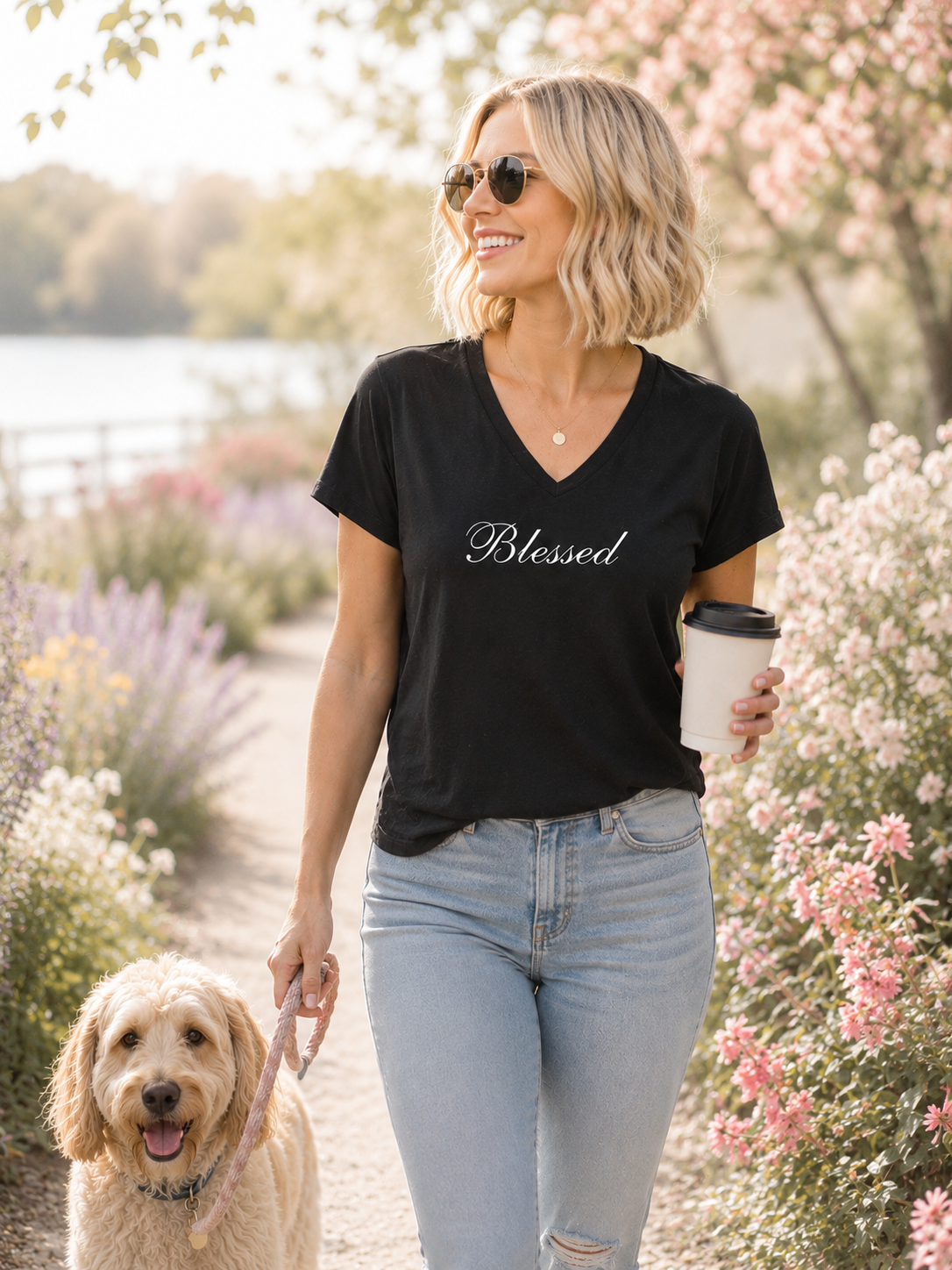 "Blessed" V-Neck  Adult T-Shirt