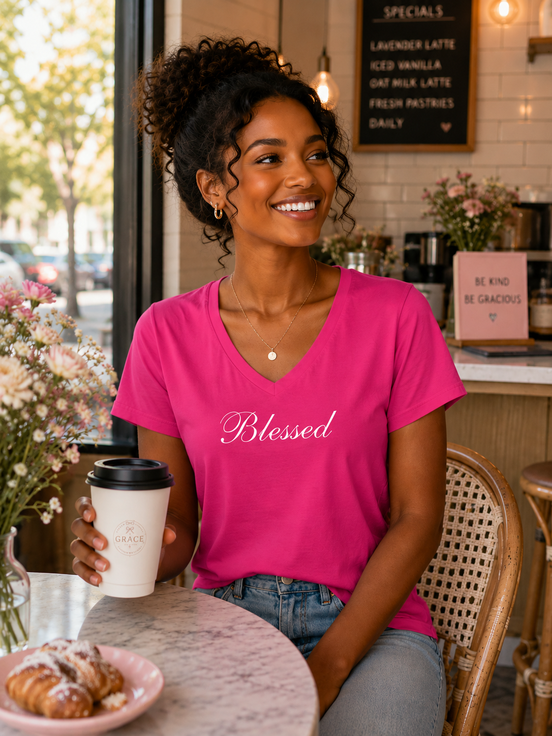"Blessed" V-Neck  Adult T-Shirt