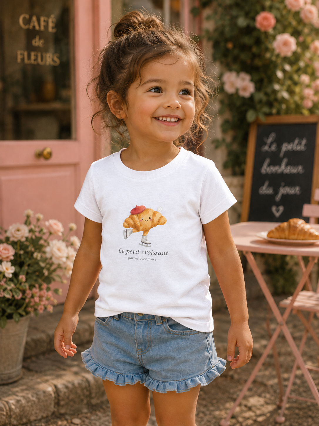 Le Petit Croissant Gracefully Skates -Toddler "White Skates" T-Shirt