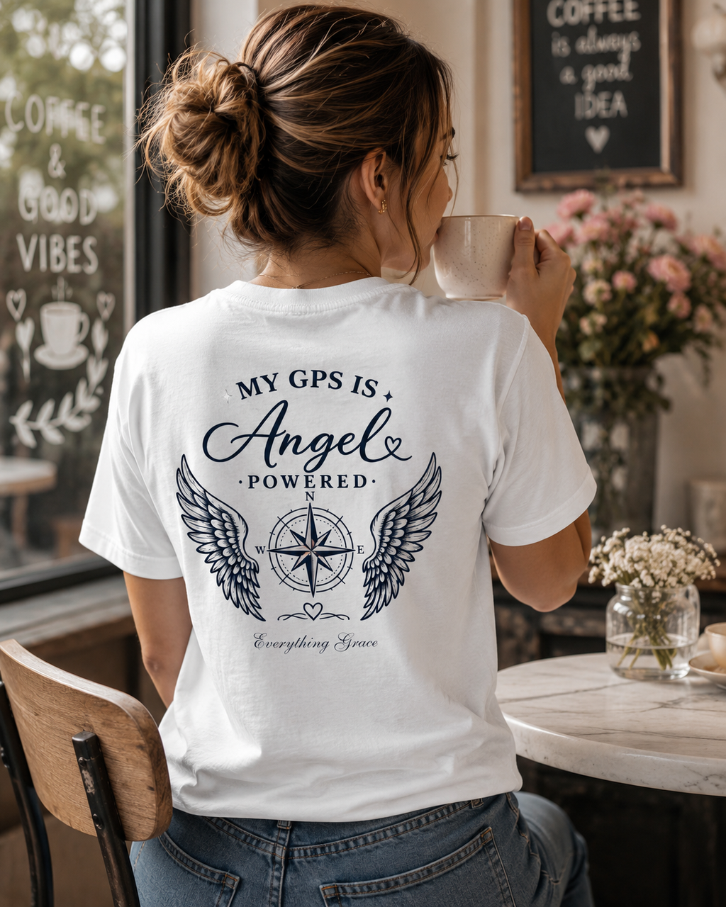 "GPS Powered By Angels" Blue Vintage Adult Tee