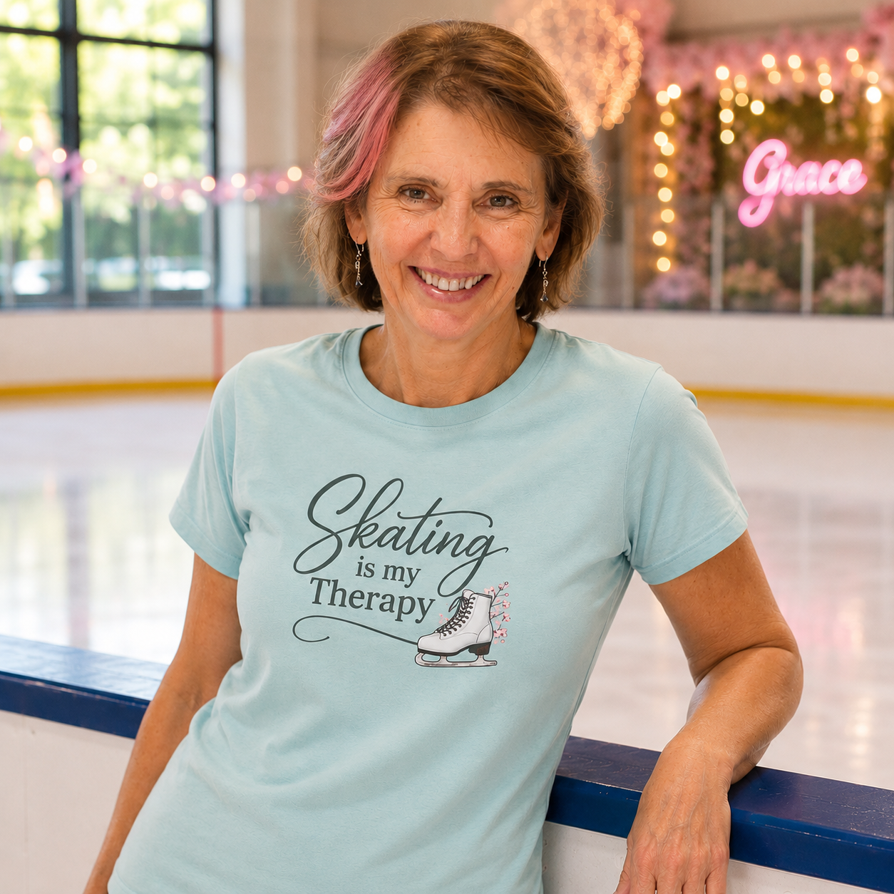 Skating Is My Therapy | Figure Skating Adult T-Shirt- Slimmer Fit