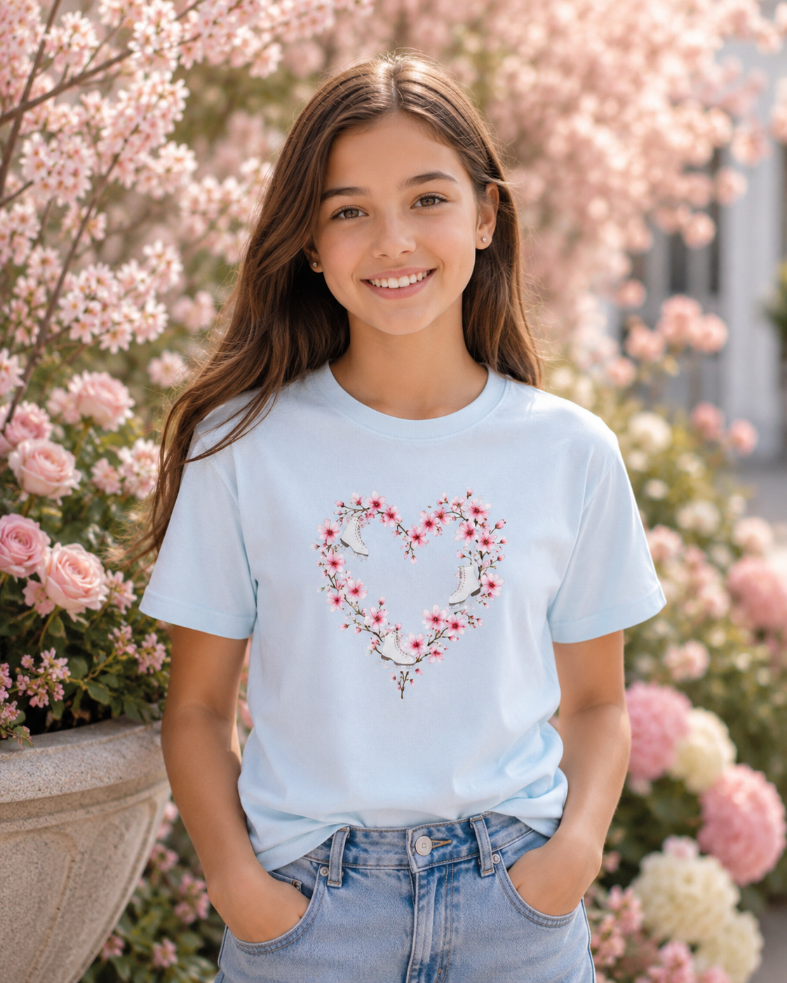 Blossom Heart Skates| Figure Skating Youth T-Shirt