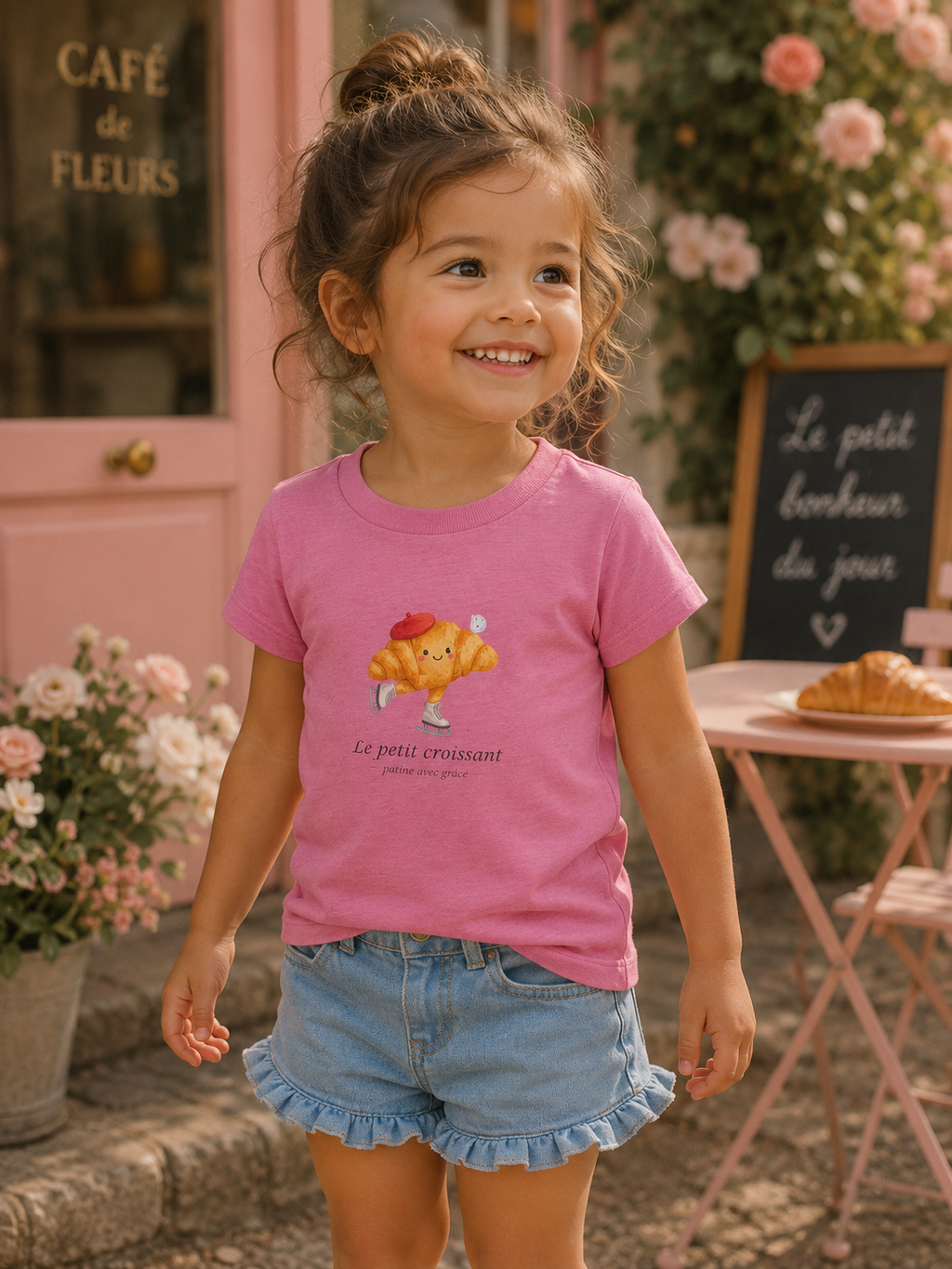Le Petit Croissant Gracefully Skates -Toddler "White Skates" T-Shirt
